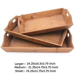 Plateau de service rectangulaire en bois avec poignées découpées plateaux de service alimentaire pour Dessert café - Product Image 2