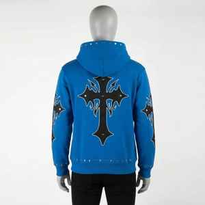 Sweat à capuche unisexe avec logo personnalisé, effet délavé au soleil, fermeture éclair, tissu French Terry, streetwear, surdimensionné, lavage à l'acide, sweat à capuche lourd avec fermeture éclair pour homme, strass - Product Image 6