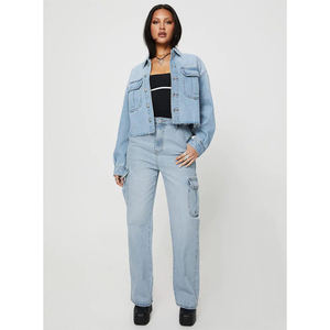 Chaqueta vaquera lavada con ácido desgastada personalizada OEM unisex, abrigos, chaqueta vaquera de trabajo para mujer con relleno de algodón, teñida en otoño - Product Image 4