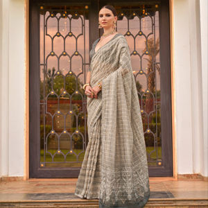 ผ้าส่าหรีพิมพ์ลายผ้าไหมแท้สำหรับงานแต่งงานงานเลี้ยง - Product Image 1