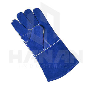 Venta caliente Color azul sólido grano de vaca cuero dividido resistente al calor antideslizante puño largo MIG guantes de soldadura guantes de seguridad - Product Image 3