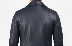 Chaqueta de Cuero Vacuno Azul Marino para Hombre, Diseño Personalizado, Color Sólido, Casual, con Cierre, Cuello Alto, Ropa de Calle de Invierno, Transpirable en la Parte Delantera - Product Image 4