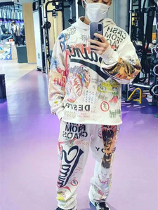 Otoño hombres 100% algodón Sudadera con capucha Tops prendas de vestir exteriores Streetwear Flame Inferno Skull impreso Hip Hop Rock estilo bordado con capucha - Product Image 5