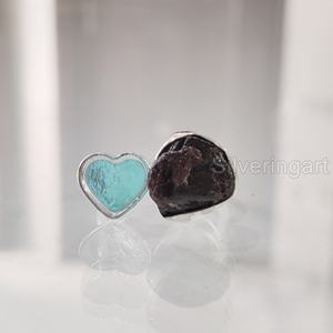 Bague pour femme en pierre brute, pierre précieuse grenat naturel, pierre de naissance de janvier, forme cœur, ajustable, en argent sterling 925 - Product Image 4