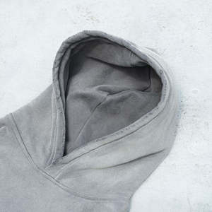 Venta al por mayor 2025 hombres transpirable invierno Sudadera con capucha gris lavado desgastado punto sólido patrón sudaderas con capucha de los hombres - Product Image 5