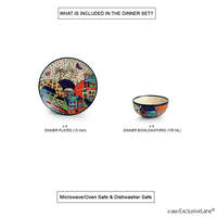 Assiettes à dîner en céramique multicolores peintes à la main 'Hut Dining', design Katoris de luxe, service de table en porcelaine, 4 assiettes à dîner