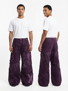 Pantalones Vaqueros Unisex Extra Grandes con Textura de Patchwork, Pierna Ancha, Estilo Urbano, Casual, Desgastados, OEM, ODM, Venta al por Mayor - Product Image 5