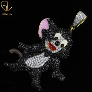 Pendentif classique en diamant moissanite noir et blanc, personnage de dessin animé Jerry, bijoux pour homme - Product Image 4