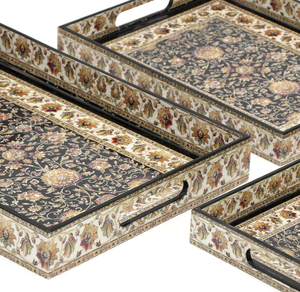 Ensemble de plateau en bois émaillé imprimé Vintage artisanal avec poignées pratiques jetables décor à la maison artisanat Emporium commande minimum 100 pièces - Product Image 3