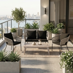 <b>Grey</b> Outdoor Garden Furniture <b>Set</b> Aluminium Frame Woven Rope Sofa Armchairs Wooden Coffee <b>Table</b> Patio Decor Setup Art Design - Product Image 4