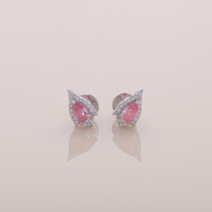 IGI Certified Lab Grown Pink Pear Shape Diamond Halo Stud Earrings 18K Yellow / White / Rose Gold Designer Earrings - Product Image 6