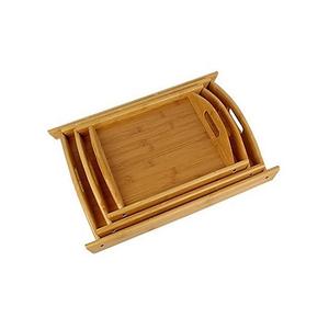 Plateau de service alimentaire en bois au design tendance avec poignées en acier inoxydable, plateau de service à thé de la plus haute qualité, couleur marron - Product Image 5