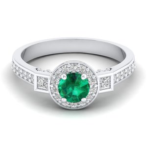 Bague REYES de haute qualité en or rose 14K 18K avec pierre précieuse émeraude ronde de 0,5 carat et moissanite, cadeau de mariage de luxe - Product Image 5