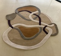 Tapis de salon fait main en 100% laine fine de Nouvelle-Zélande, à poils longs, tufté, moderne, épais, anti-taches, avec envers en latex, beige marron chaîne