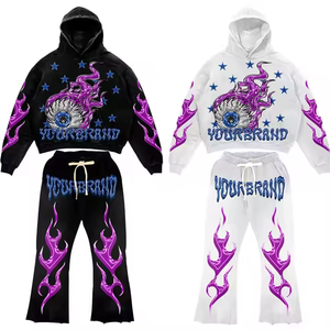 450 GSM Pullover Hoodie Set Distressed Acid Wash Sun Faded Unisex Heavyweight 100% Cotton Eco-Friendly <b>Tracksuit</b> & Sweat Pants - Product Image 1