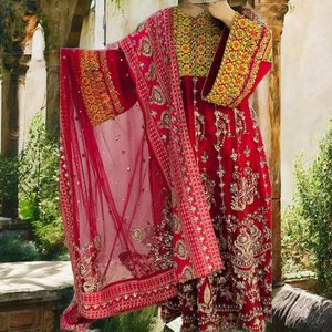 Robe de mariée traditionnelle afghane de qualité supérieure, vintage, ensemble de 2 pièces, longue robe et pantalon, service OEM, lavable - Product Image 1