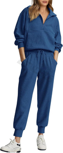 Sweat-shirt personnalisé en velours de couleur unie, jogging à fermeture éclair, survêtement, survêtement 2 pièces, ensemble de tenues, survêtement pour femmes - Product Image 2