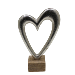 Nuevo corazón decorativo con base de madera Aluminio y madera Níquel en bruto y color natural para Decoración de mesa - Product Image 1