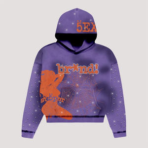 Vente en gros 100% coton sweat à capuche zippé hommes surdimensionné Streetwear strass bouffant polaire sweat - Product Image 5