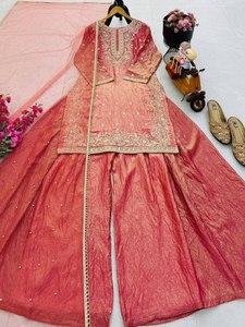 Conjunto de Diseñador para Fiesta, Estilo Fandy, Bordado en Seda con Lentejuelas, Plazzo y Kurta con Dupatta - Product Image 6