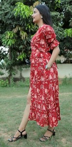 Main indienne bloc coton robe courte personnalisée mariée mariage miel lune robe d'été porter imprimé floral fille robe élégante - Product Image 3