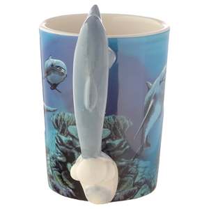 Tasse Dauphin avec un design original 3D peint à la main représentant un monde sous-marin, tasses en céramique fabriquées en argile, excellentes pour les boissons chaudes, idéales pour les cadeaux - Product Image 4