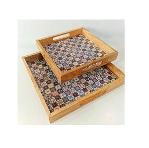 Plateau de corde plaqué argent de forme ovale avec base en bois de manguier plateau de service alimentaire vintage pour plateau de service en bois de vente chaude - Product Image 3