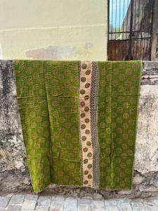 Reversible Cotton Kantha <b>Quilt</b> – Hand Stitched Indian <b>Bedspread</b> with Traditional Block Print Design - Product Image 4