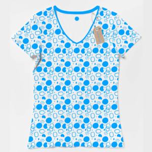 T-shirts pour femmes à col en V imprimés sur toute la surface, 100% coton, logo personnalisé imprimé, fibre de bambou compressée, prix bas, provenance du Bangladesh - Product Image 4