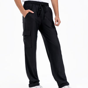 Pantalones de chándal Cargo negros de alta calidad para hombre, personalizables e informales, holgados, de cintura media, con patrón recto, ligeros, planos directos - Product Image 5
