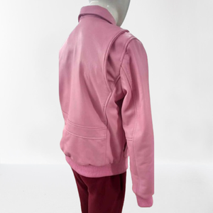 Light Weight Pink Leather <b>Jacket</b> Durable Casual Plain Windproof Pure Leather <b>Jacket</b> With Two Front Pockets. - Product Image 6