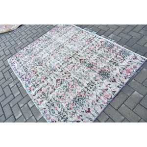 พรมวินเทจขนาด 6x4.3 ฟุต พรมตุรกี พรมขนสัตว์ขอบสีน้ำเงิน - Product Image 2