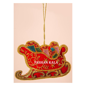 Venta al por mayor y exportador Hermosos adornos navideños Indio Mejor calidad Hecho a mano Color rojo Zari Árbol DE TRABAJO Colgante decorativo - Product Image 1