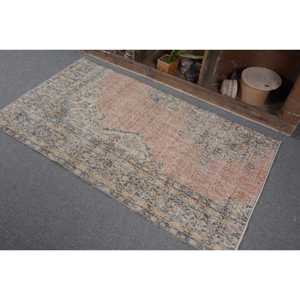 Tapis Vintage Turc Écologique Pile Moyenne Grand 3.1 X 5.4ft Abstrait Patchwork Laine Latex Support Modèle Numéro Beige Rose - Product Image 3