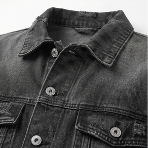 Chaqueta Vaquera de Talla Grande para Hombre, Estilo Vintage, Lavada, Desgastada, Corte Holgado, Cuello Camisero, Bolsillos, Ropa Exterior Informal para Otoño y Primavera - Product Image 4