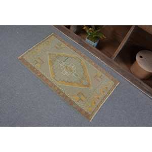 Alfombra Bohemia turca Vintage de 1,7x3 pies, diseño de retazos azul amarillo, área rectangular abstracta de látex de lana para pasillo, alfombra para habitación, nuevo - Product Image 4