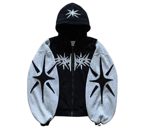 Sudadera con Capucha Personalizada de Algodón al por Mayor, Sin Cordones, con Estampado Gráfico, Gruesa, Desgastada, con Parches, Estilo Vintage, Streetwear, Sudadera con Capucha Estilo Denim Tears - Product Image 3