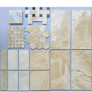 Juego de Mosaicos de Mármol Beige Moderno, Hexagonal, Pulido, Blanco Lechoso, Amarillo Limón, Resistente al Agua, para Pared de Baño, Diseño de Interiores - Product Image 1