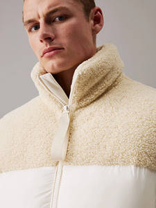 Alta demanda poliéster marfil Sherpa burbuja chaqueta acolchada Material mezcla puños elásticos y dobladillo cintura bolsillos cálido invierno prendas de vestir exteriores - Product Image 3
