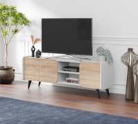 Meuble TV convertible moderne de luxe turc MUSVENUS, réglable, avec panneau en bois gris et éclairage LED, pour salon et chambre à coucher