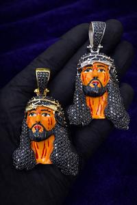 Pendentif en émail visage de Jésus, pendentif en diamant moissanite sans chaîne, argent sterling 925, style hip hop, glacé, cadeau d'anniversaire - Product Image 5