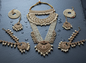 Fancy style antique designer <b>bridal</b> <b>necklace</b> <b>set</b> with beaded ethnic jewellery for party wear celebrations - Product Image 3