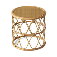Table basse en rotin/bois tressé artisanale de luxe moderne avec un design circulaire long pour le salon et la décoration d'hôtel