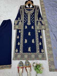 Designer Pakistani Georgette Salwar Suit with Embroidery Work, <b>Long</b> Pakistani Salwar Kameez Dupatta <b>Dress</b> for Wedding Function - Product Image 6