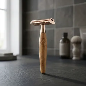Morgans Industries MI-DSR-0001 Wood Handle Double Blade Stainless Steel Manual <b>Razor</b> for <b>Men</b> Face Shaving - Product Image 1