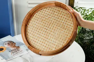 Hot Trend Vintage Handmade Rattan <b>Round</b> <b>Serving</b> <b>Tray</b> - Product Image 2
