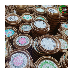 Bandeja de Servicio de Mosaico de Ratán Tejida a Mano de Lujo con Madreperla Mixta para Decoración del Hogar y Servicio de Restaurante al Mejor Precio - Product Image 3