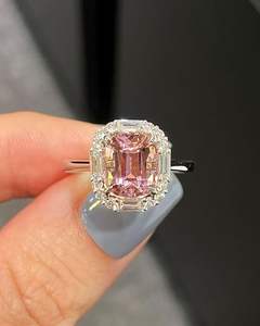Vintage Pink Moissanite <b>Ring</b> 925 Sterling <b>Silver</b> Rhodium Plated Prong Setting Geometric Luxury <b>Statement</b> Jewelry - Product Image 3