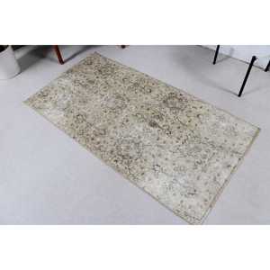 2.8x5.3 ft Rug, Vintage Turkish Rug, <b>Brown</b> Gray Patchwork <b>Wool</b> Rug - Product Image 1