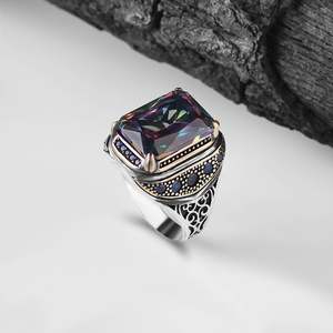 Turkish 925 Sterling Silver Men's <b>Ring</b> Ottoman Style Naturel Black Stone Handmade Fine Jewelry Azuris VALKH1338 - Product Image 1